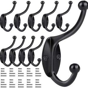 NEW 10 Pack Coat Rack Hooks Wall Mounted Decorative Hanger with Screws (Black)